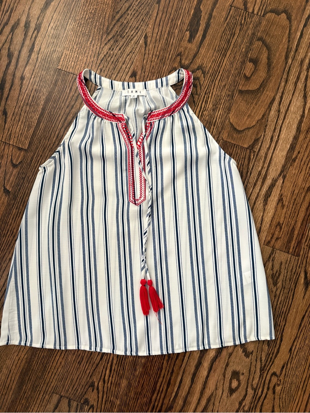 THML White and Navy Striped Halter Top with Red Trim